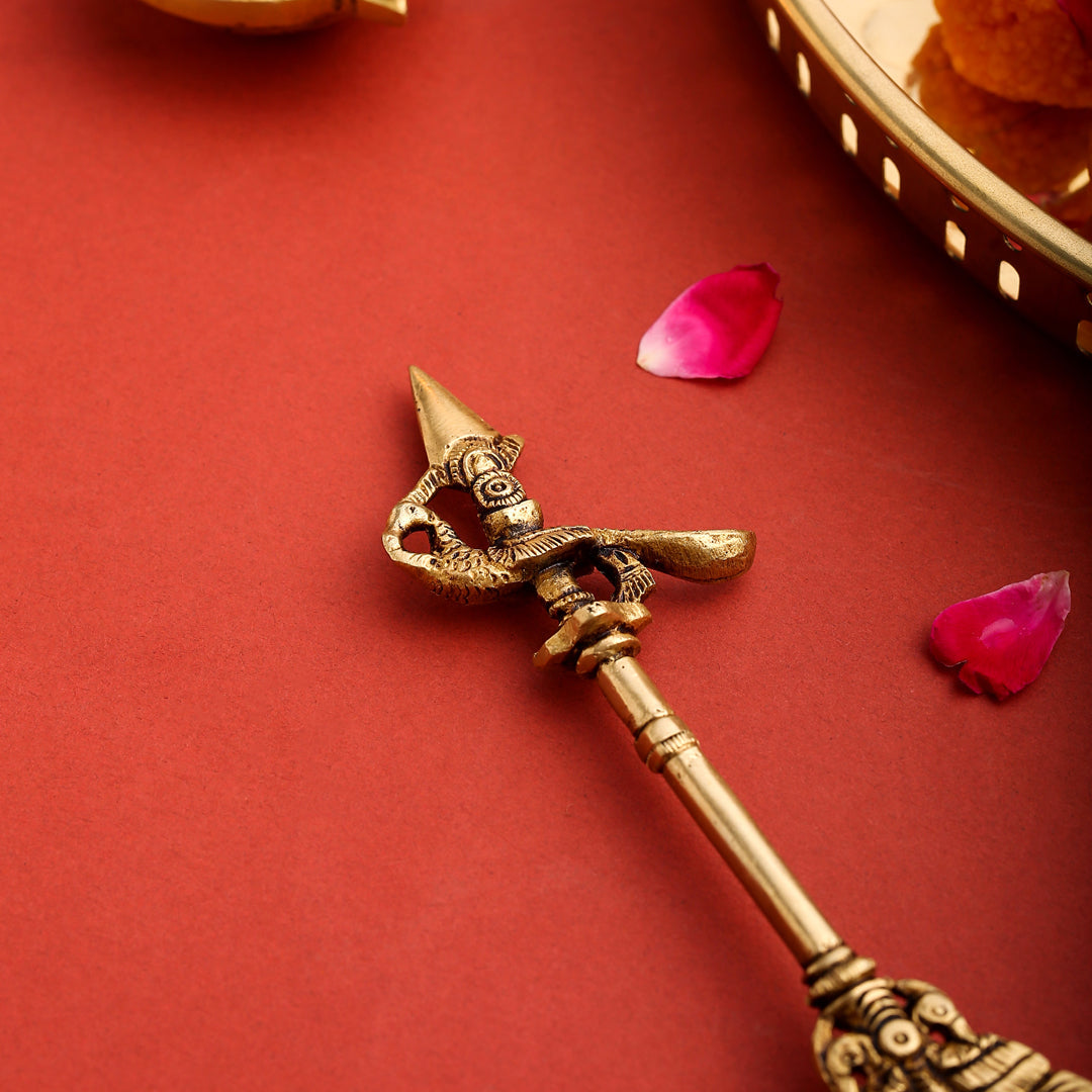 Brass Superfine Peacock Pooja Spoon (6.8 Inch) Vedansh Craft