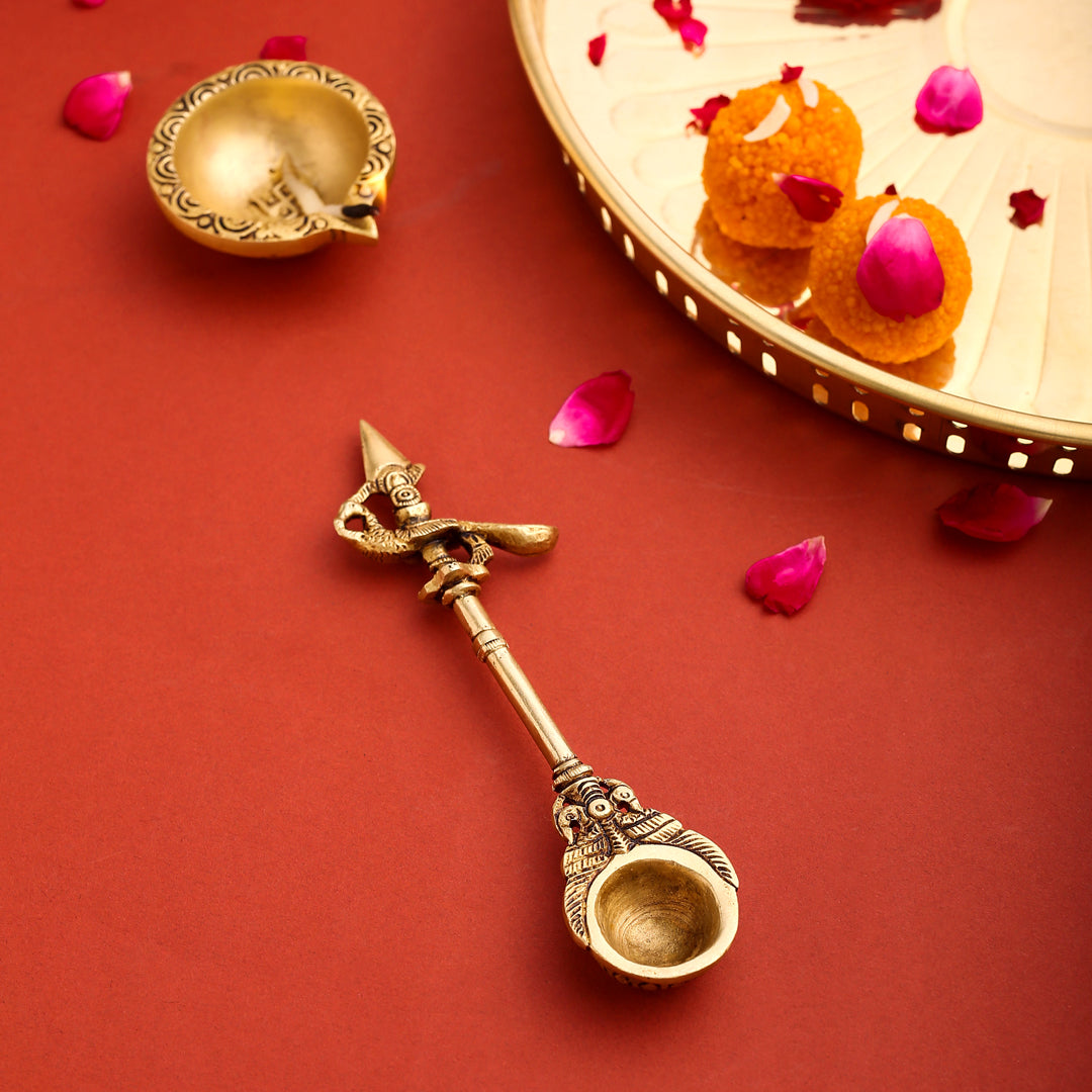 Brass Superfine Peacock Pooja Spoon (6.8 Inch) Vedansh Craft