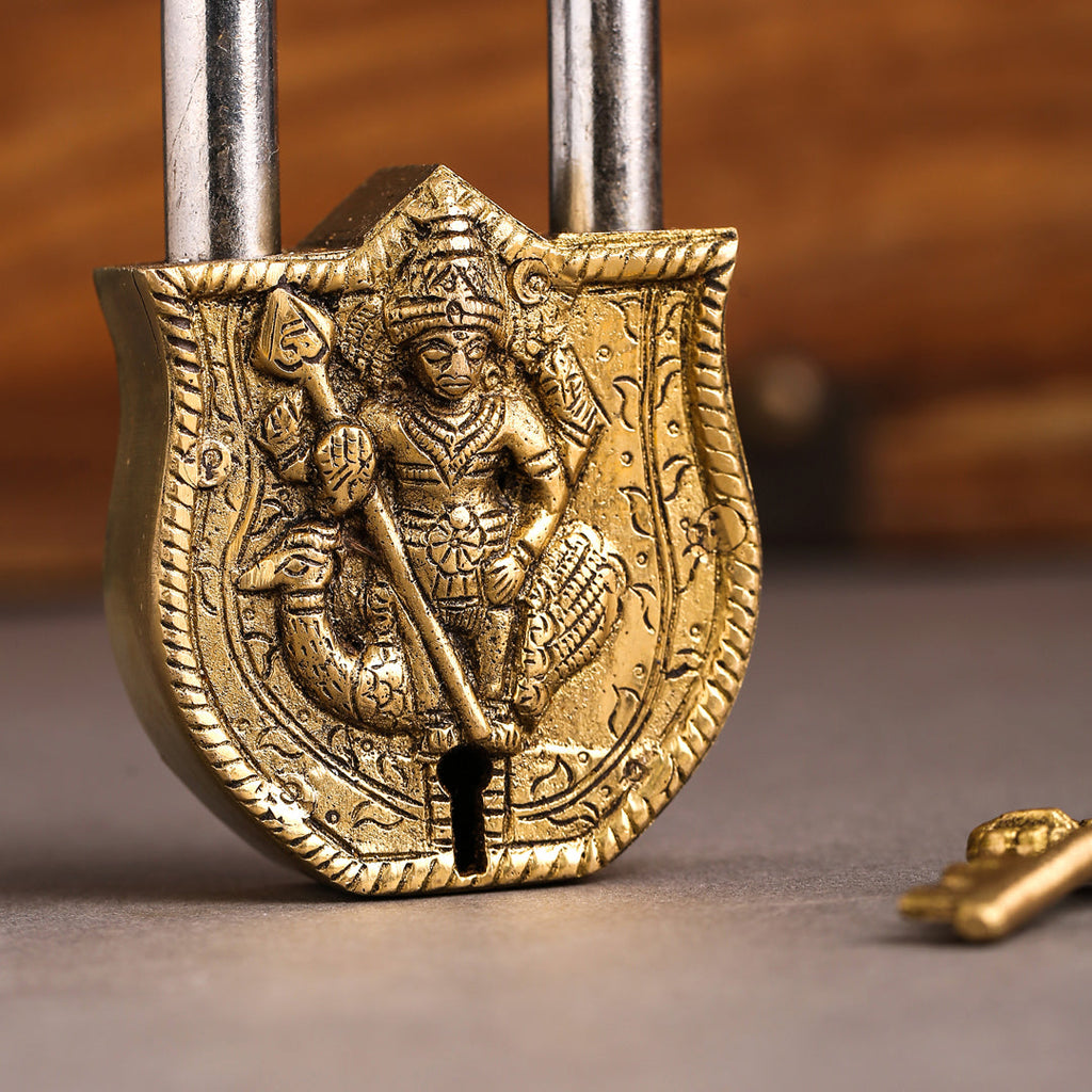 Brass Murugan Door Lock With Three Brass Keys (4.5 Inch) Vedansh Craft