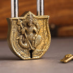 Brass Murugan Door Lock With Three Brass Keys (4.5 Inch) Vedansh Craft