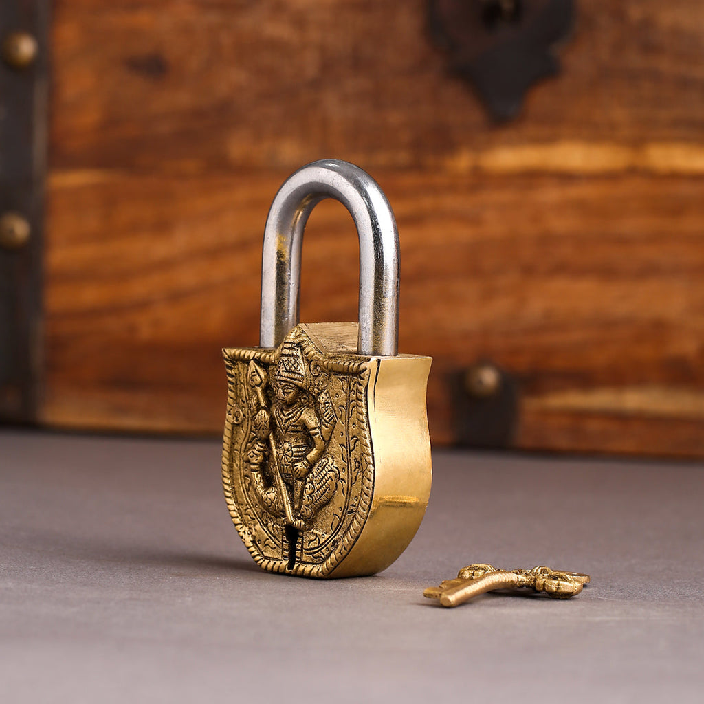 Brass Murugan Door Lock With Three Brass Keys (4.5 Inch) Vedansh Craft