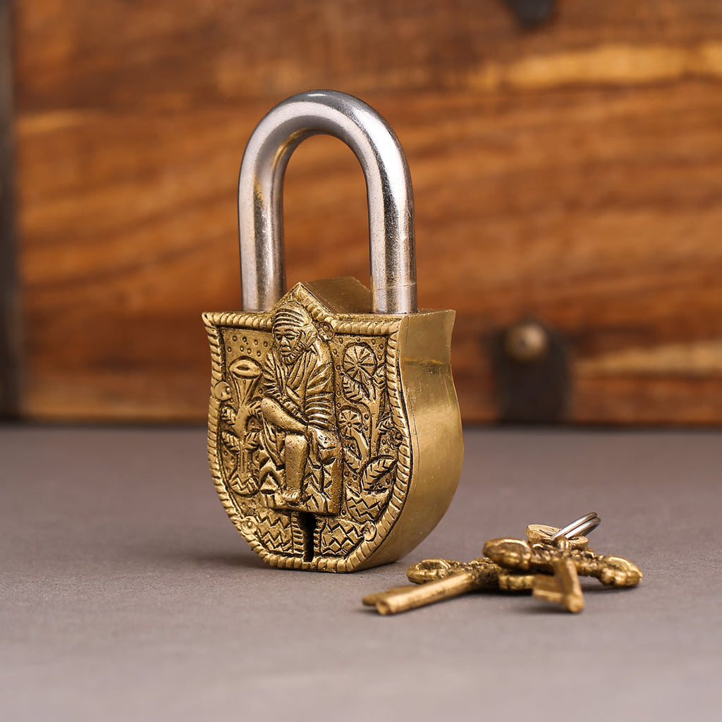 Brass Sai Baba Door Lock With Two Keys Vedansh Craft