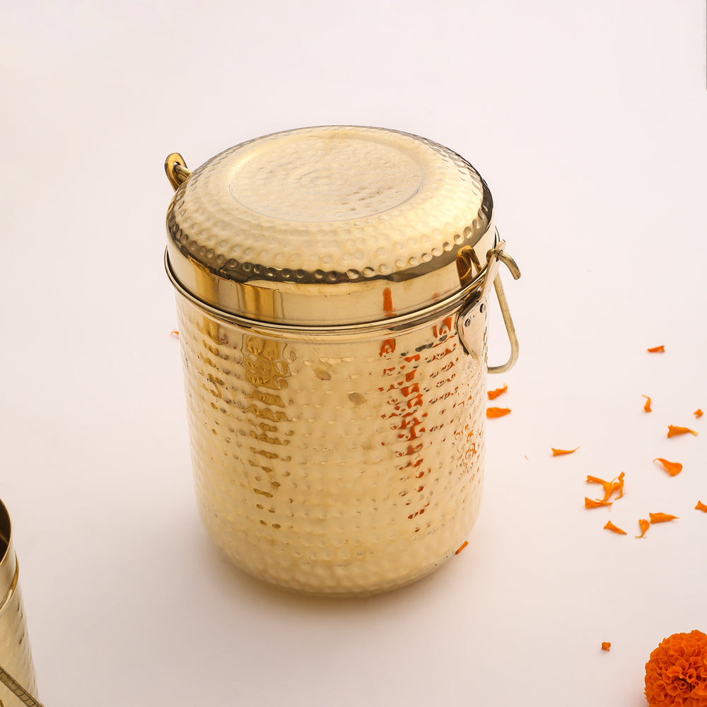 Brass Milk Pot With Lid (8 Inch) Vedansh Craft