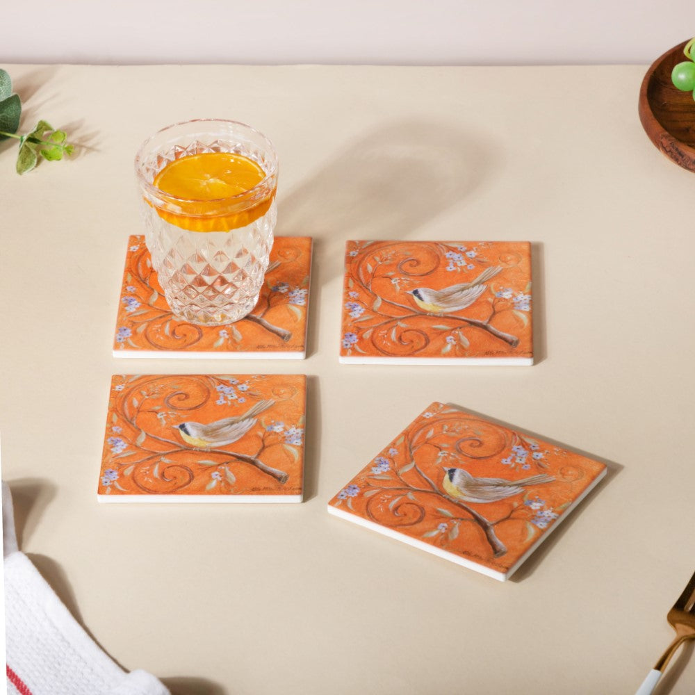 Tufted Bird Ceramic And Cork Coster Set Of 4