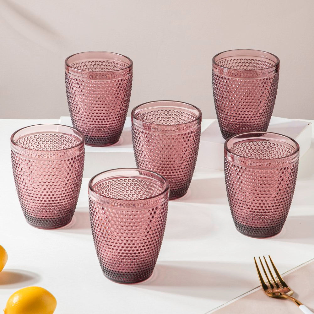 Rose Crystal Tumbler Glass Mauve Set Of 6 250 ml Nestasia