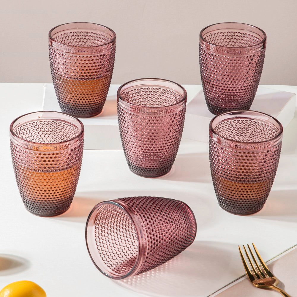 Rose Crystal Tumbler Glass Mauve Set Of 6 250 ml Nestasia
