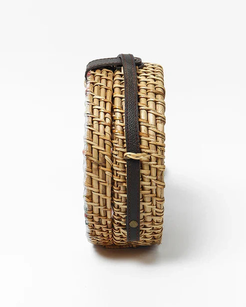 Natural Round Rattan Sling Bag for Beach, Travel, and Everyday Use