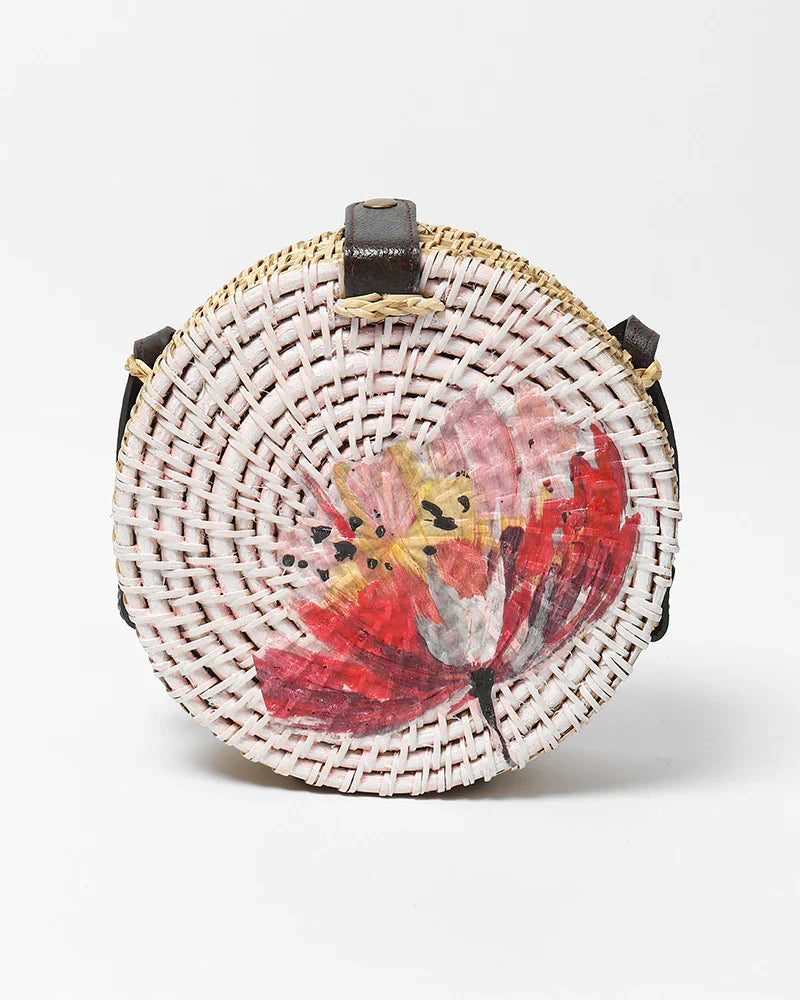 Handmade Round Rattan Bali Sling Bag for Bohemian Fashion and Street Style