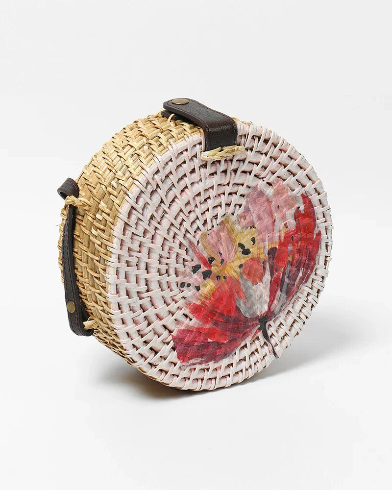 Handmade Round Rattan Bali Sling Bag for Bohemian Fashion and Street Style