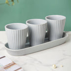 Ternion Ribbed Planter Set Of 3 With Plate Grey Nestasia