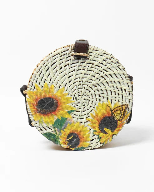 Natural Round Rattan Sling Bag for Beach, Travel, and Everyday Use