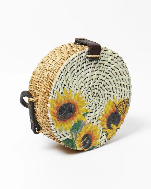 Natural Round Rattan Sling Bag for Beach, Travel, and Everyday Use