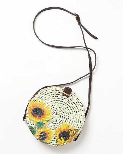 Natural Round Rattan Sling Bag for Beach, Travel, and Everyday Use