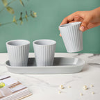 Ternion Ribbed Planter Set Of 3 With Plate Grey Nestasia