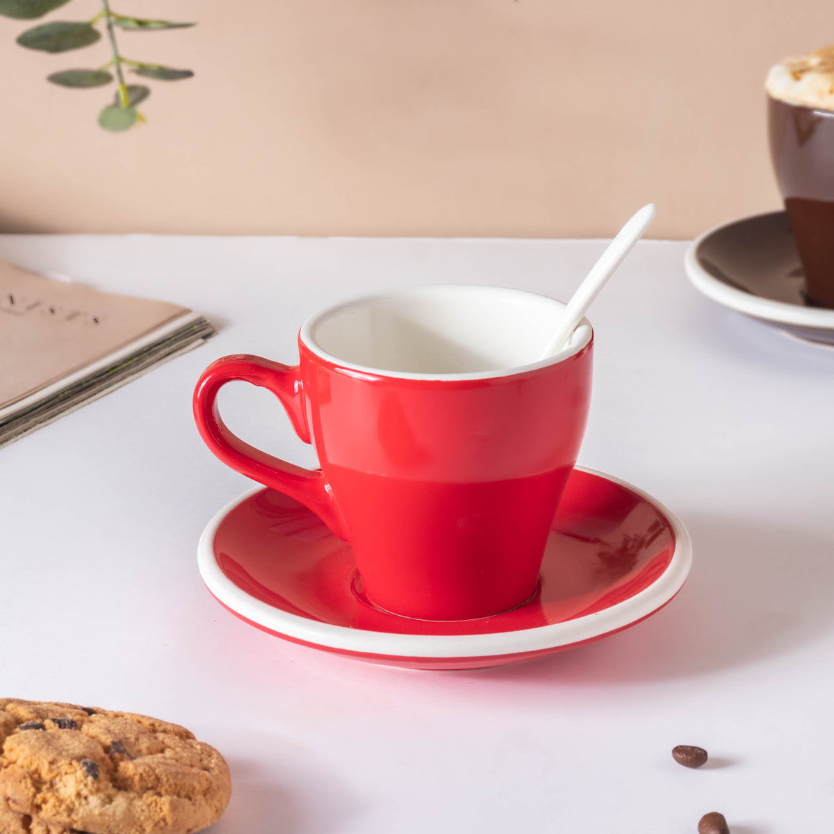Glazed Ceramic Red Cup Set 150 ml Nestasia