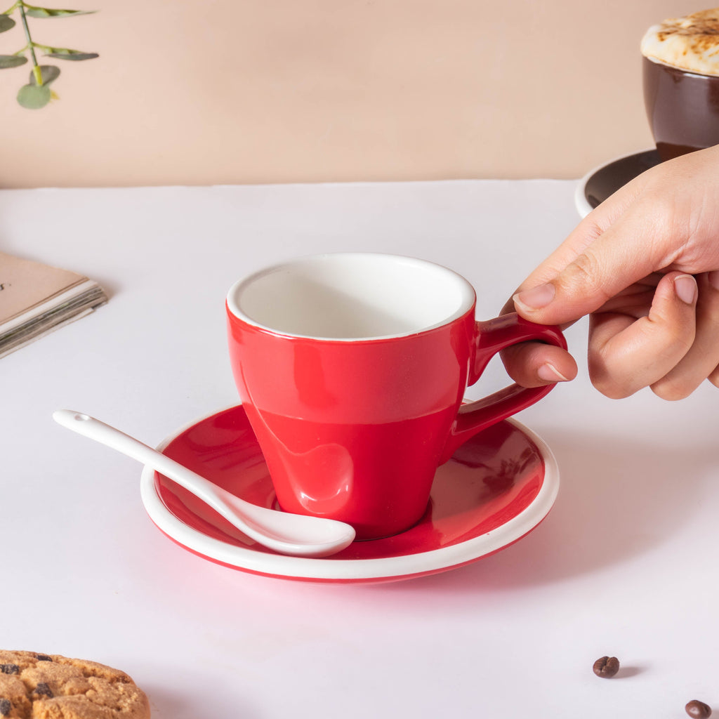Glazed Ceramic Red Cup Set 150 ml Nestasia