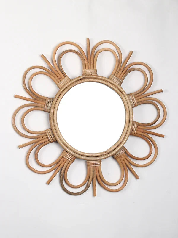 Handcrafted Rattan Wall Mirror for Rustic and Bohemian Home Decor