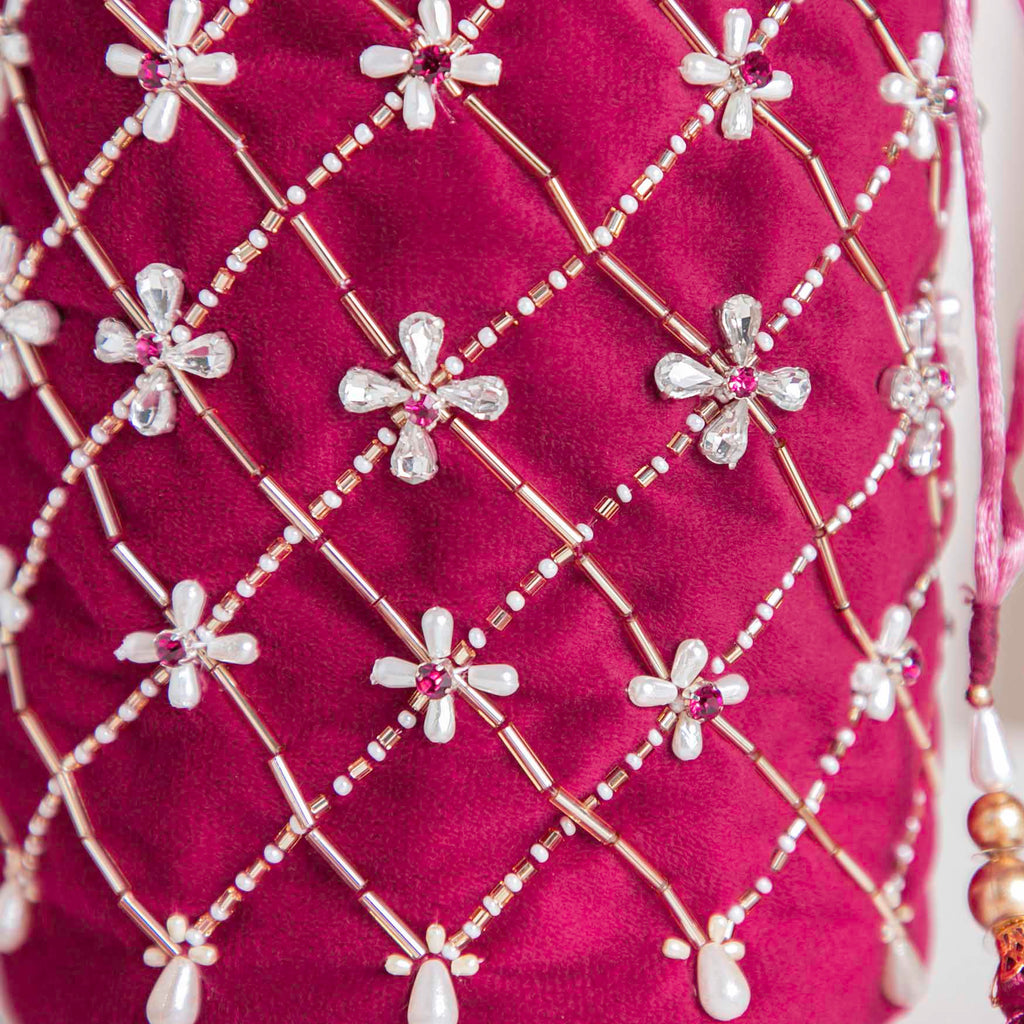 Phulvari Velvet Potli Bag Maroon Nestasia