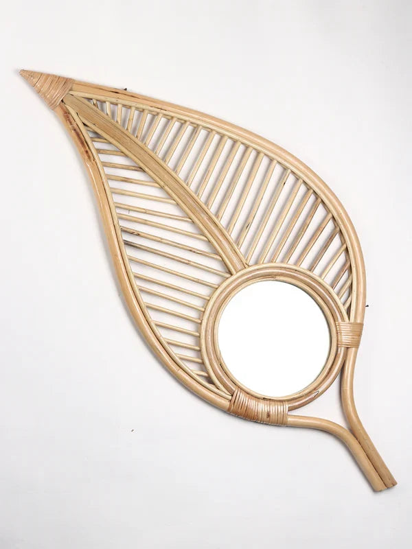 Natural Rattan Frame Wall Mirror for Living Room, Bedroom, and Entryway