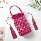 Phulvari Velvet Potli Bag Maroon Nestasia