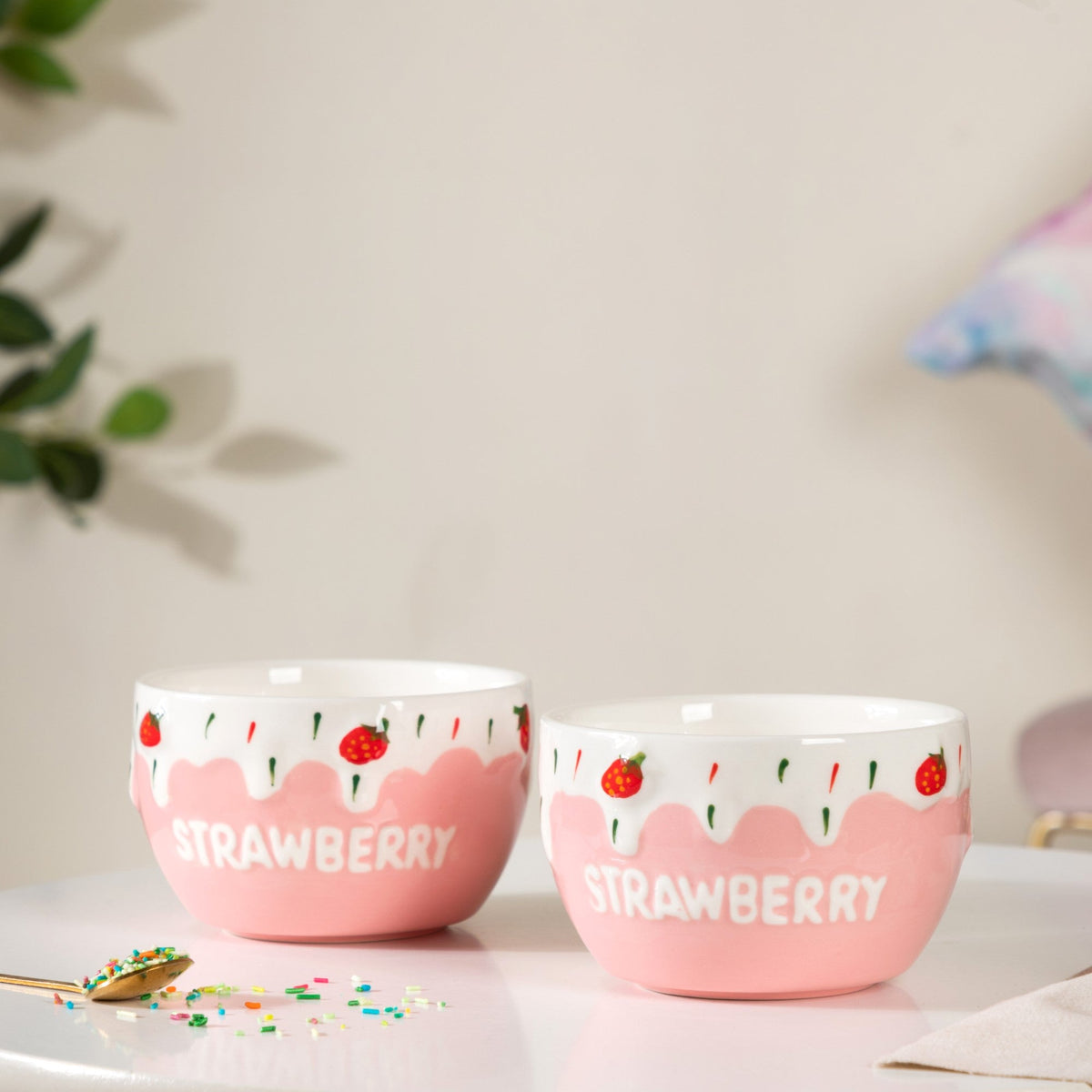 Light Pink Strawberry Side Bowl Set Of 2 400 ml Nestasia