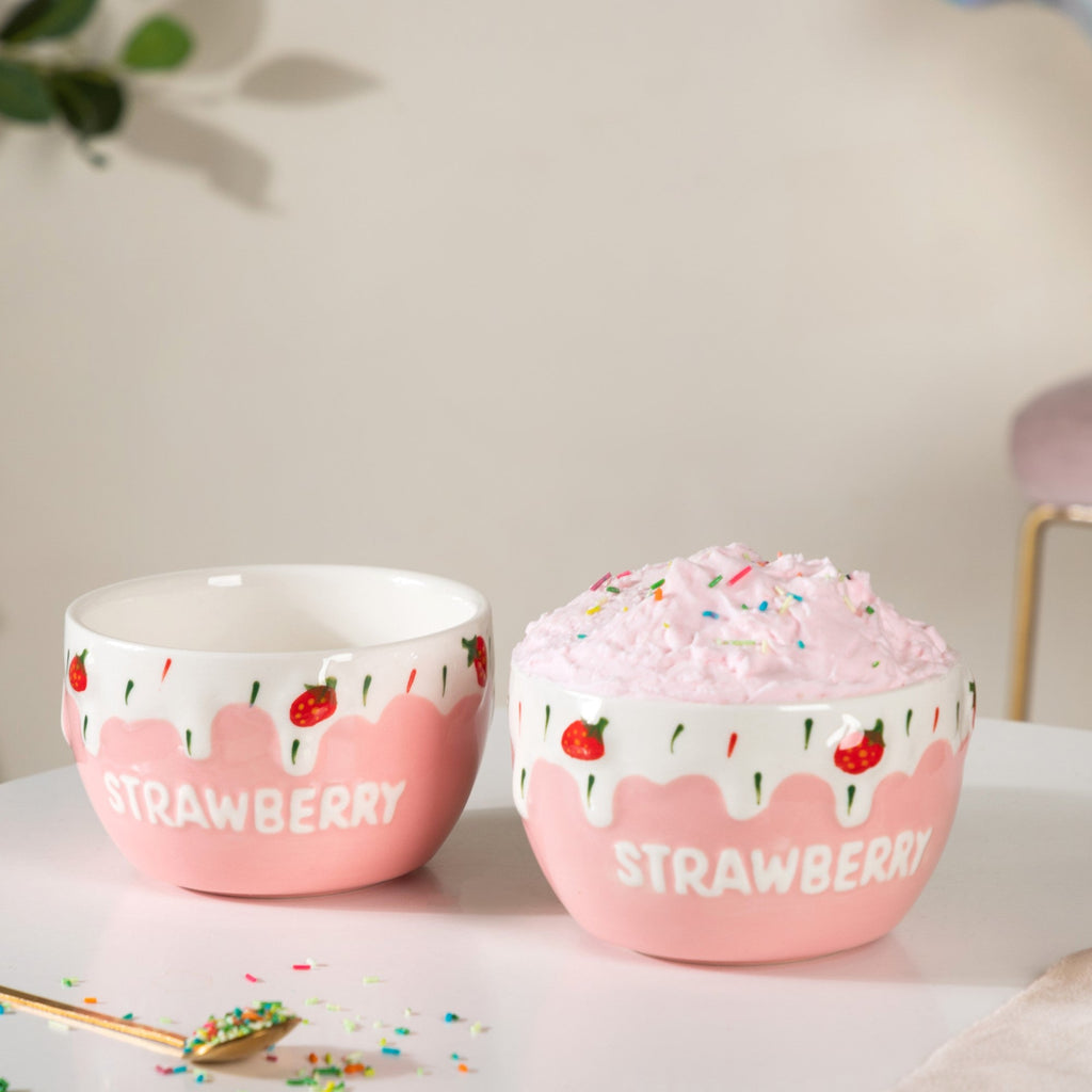 Light Pink Strawberry Side Bowl Set Of 2 400 ml Nestasia