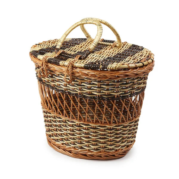 Rustic Wicker Picnic Basket with Lid for Family Meals & Travel