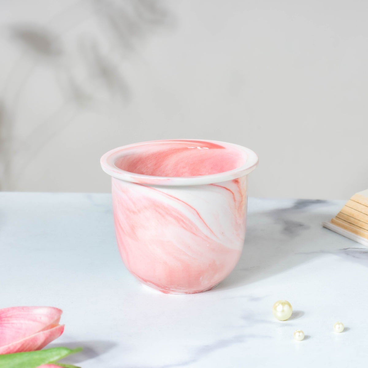 Modern Pink Ceramic Planter With Glass Stand Nestasia