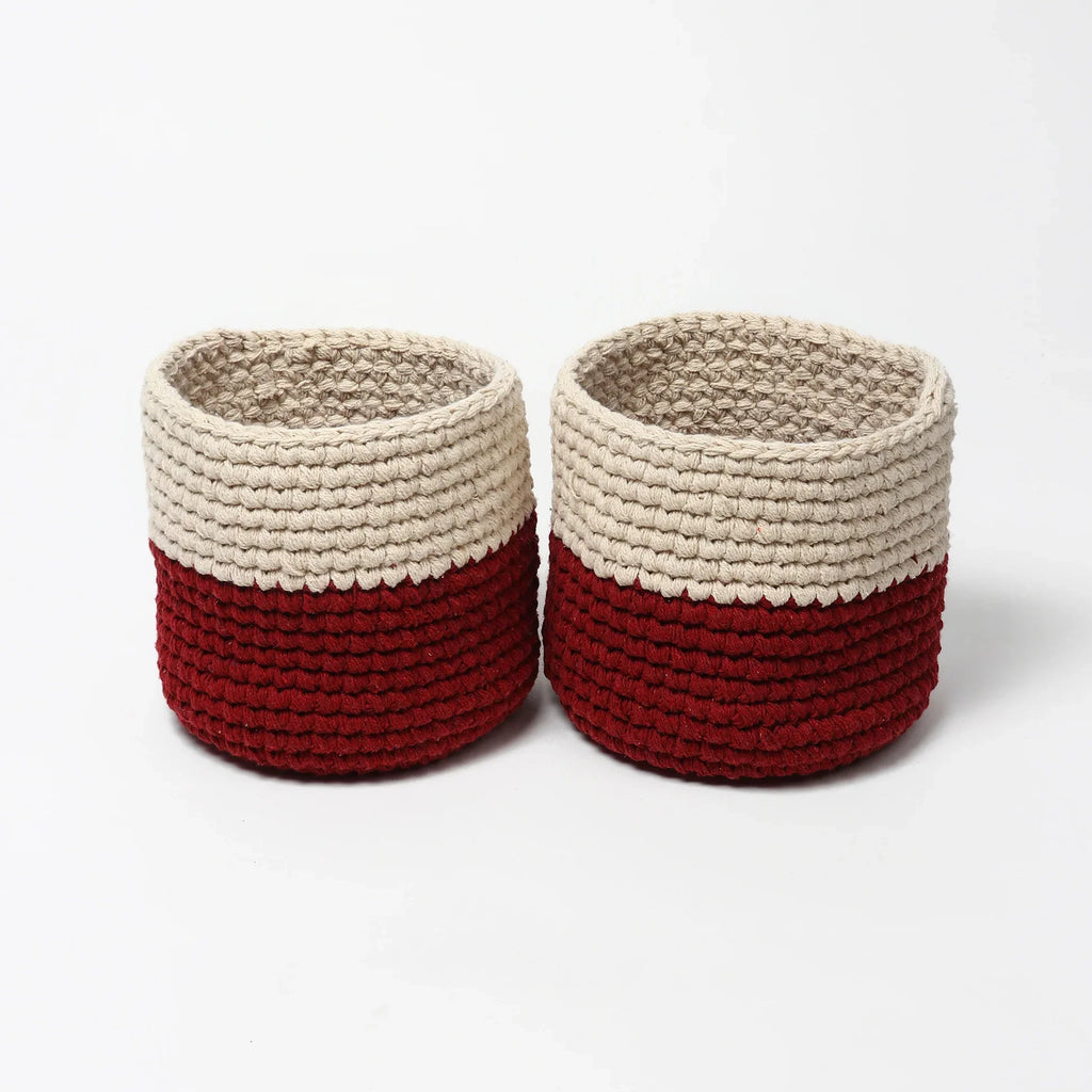 Set of 2 Basket Woven Cotton for Indoor Plants & Everyday Storage