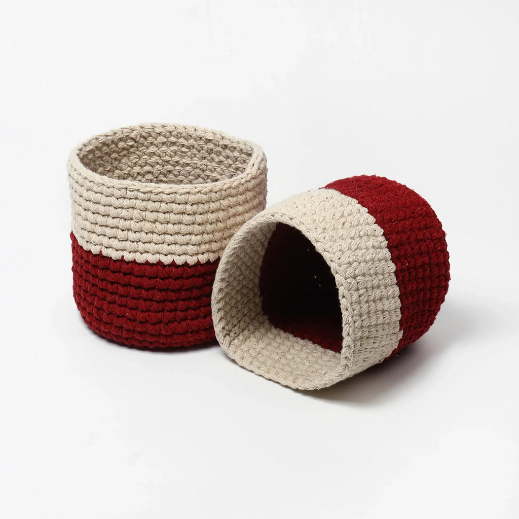 Set of 2 Basket Woven Cotton for Indoor Plants & Everyday Storage