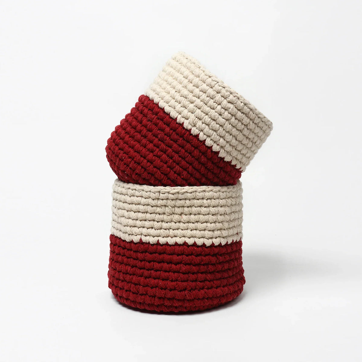Set of 2 Basket Woven Cotton for Indoor Plants & Everyday Storage