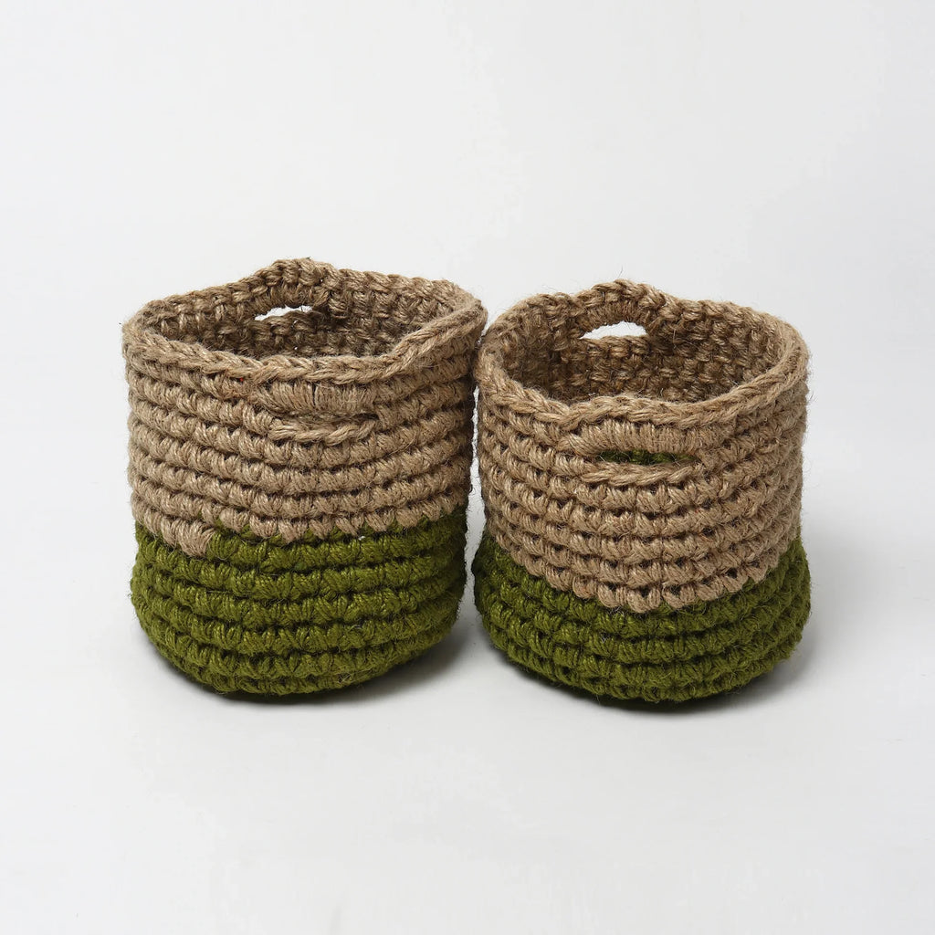 Compact Set of 2 Jute Basket for Plants, Toys, or Towels