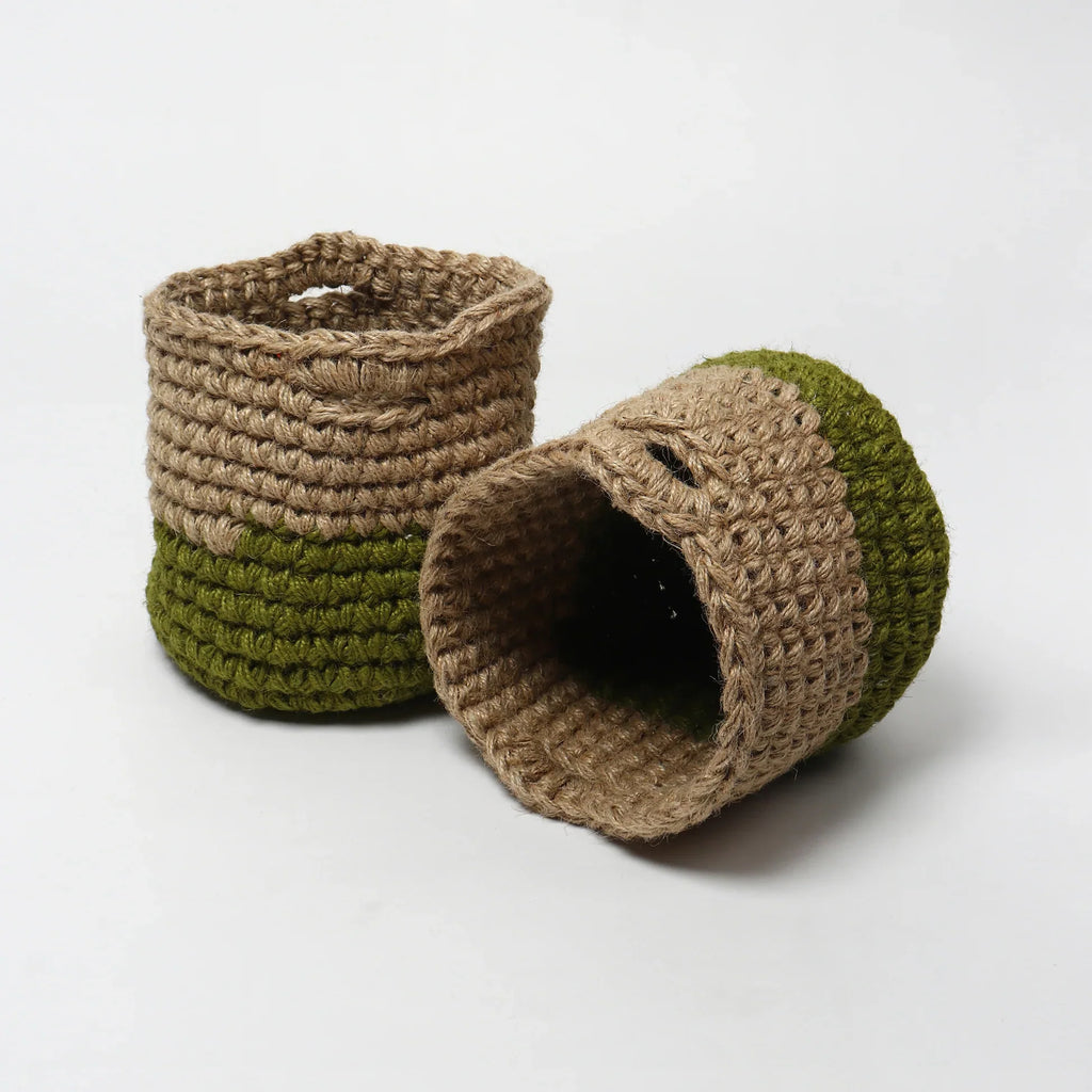 Compact Set of 2 Jute Basket for Plants, Toys, or Towels