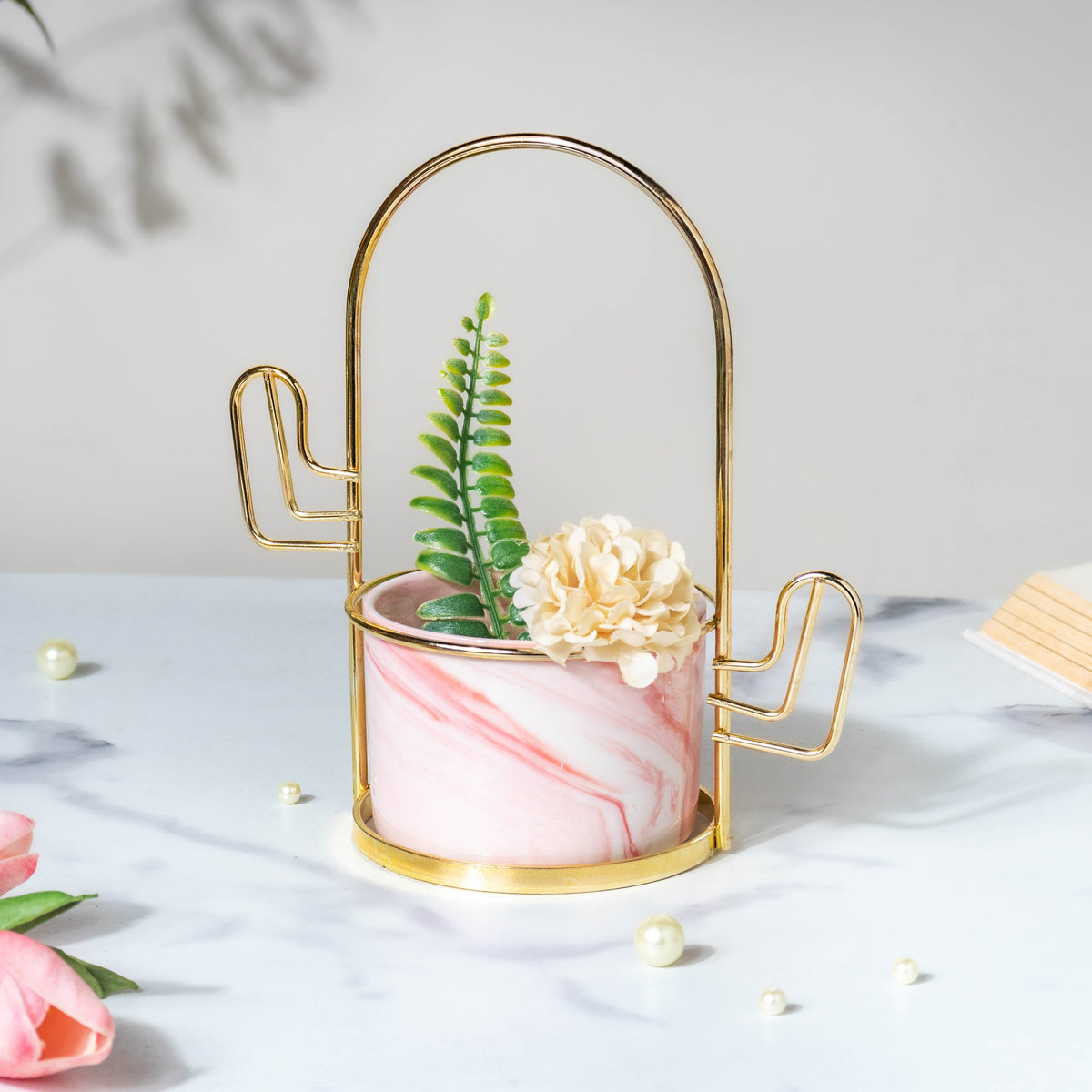 Cacti Frame Marble Ceramic Planter Pink Nestasia