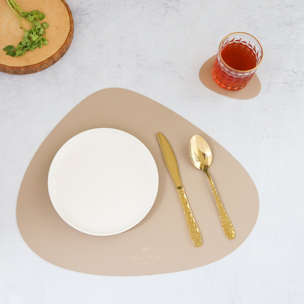 Beige Leather Dinner Mat Set of 4 Nestasia