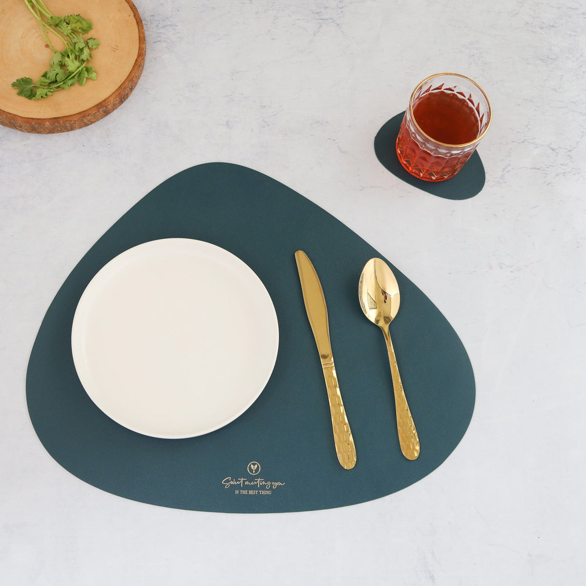 Dark Green Leather Dinner Mat Set of 4 Nestasia