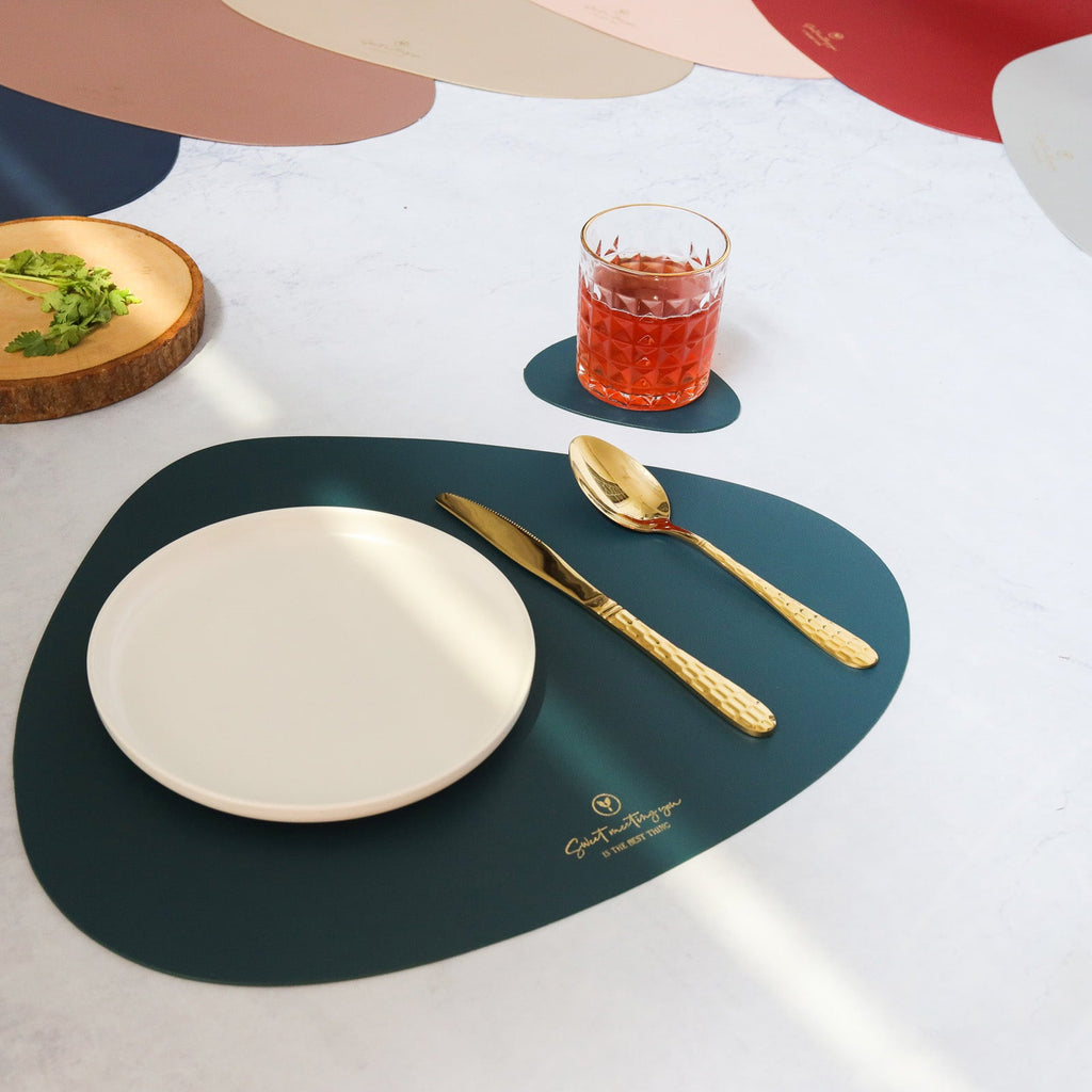 Dark Green Leather Dinner Mat Set of 4 Nestasia