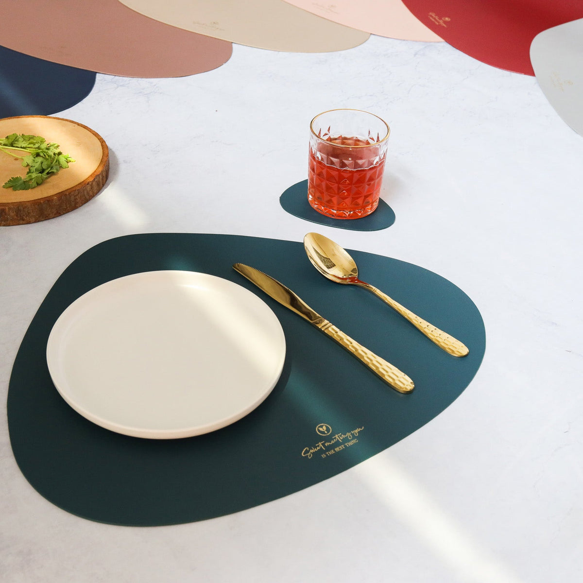 Dark Green Leather Dinner Mat Set of 4 Nestasia