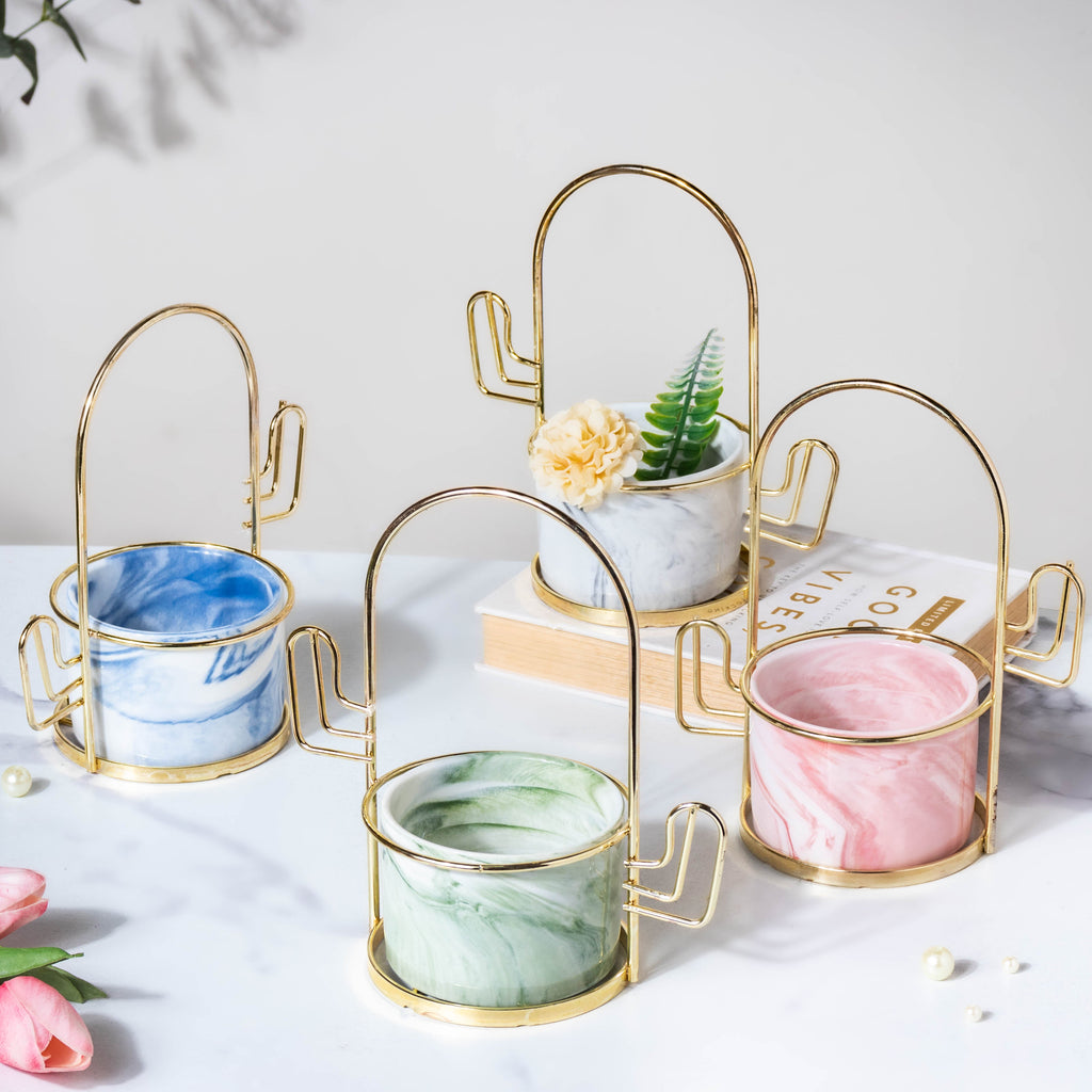 Cacti Frame Marble Ceramic Planter Pink Nestasia