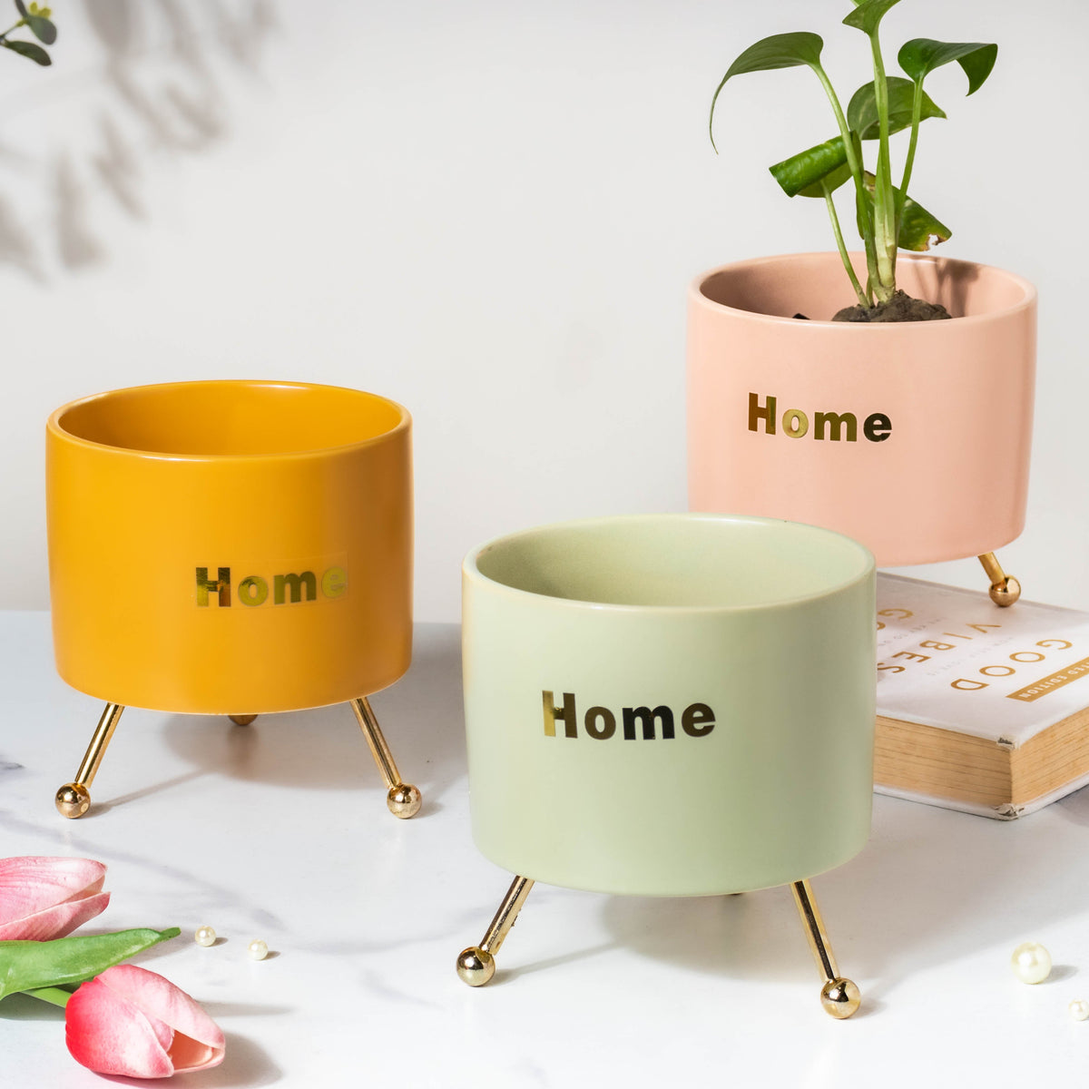 Home Ceramic Planter With Stand Pink Nestasia
