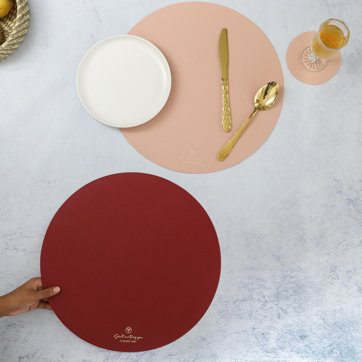 Round Placemat Maroon Set of 2 Nestasia
