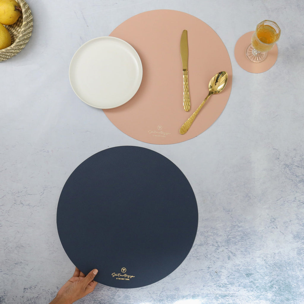Round Placemat Dark Blue Set of 2 Nestasia