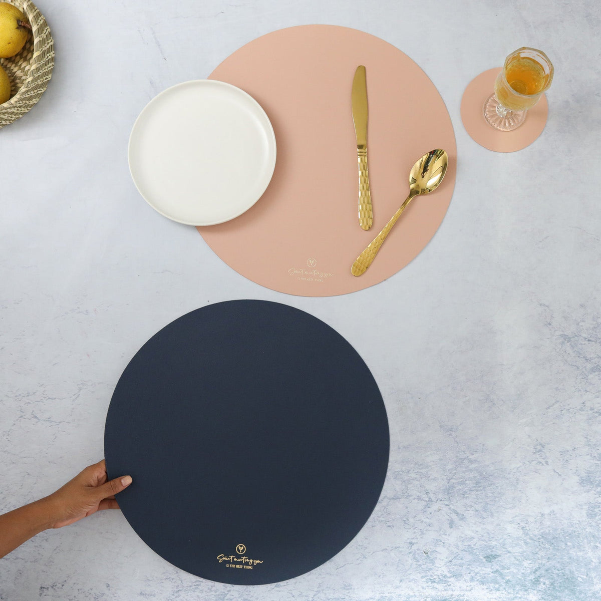 Round Placemat Dark Blue Set of 2 Nestasia