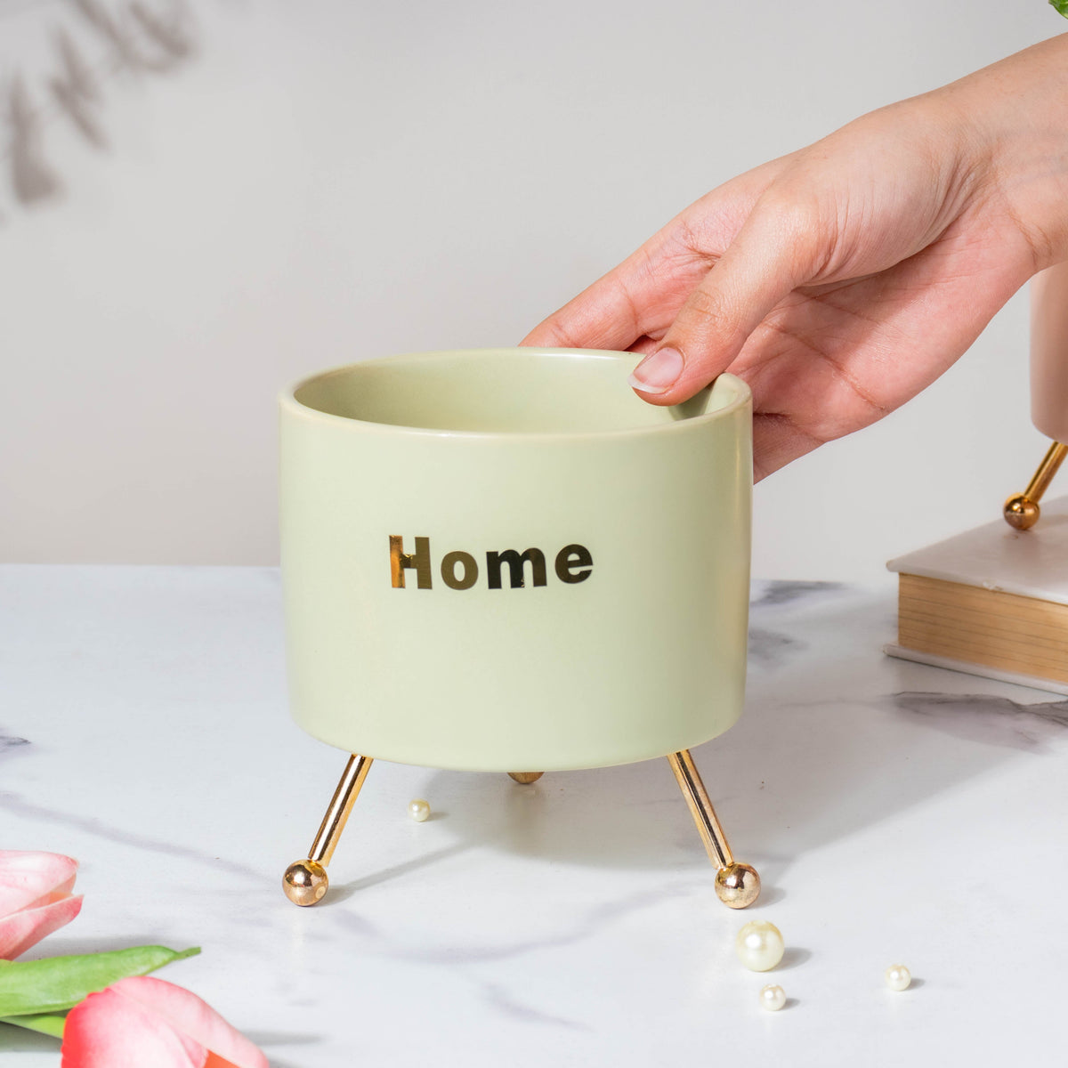 Home Ceramic Planter With Stand Green Nestasia