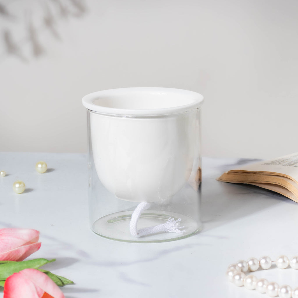 Modern Ivory Ceramic Planter With Glass Stand Nestasia