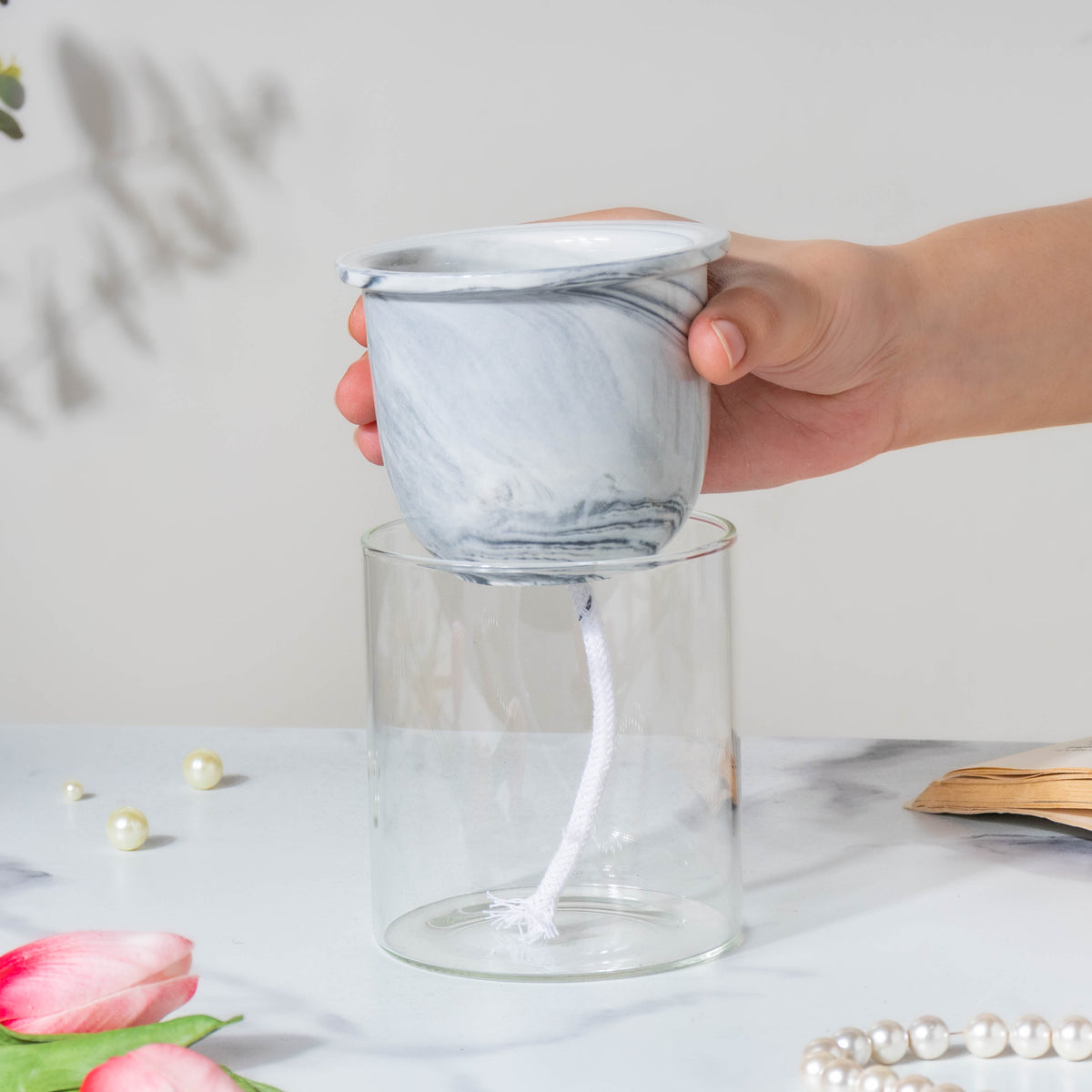 Modern Grey Ceramic Planter With Glass Stand Nestasia
