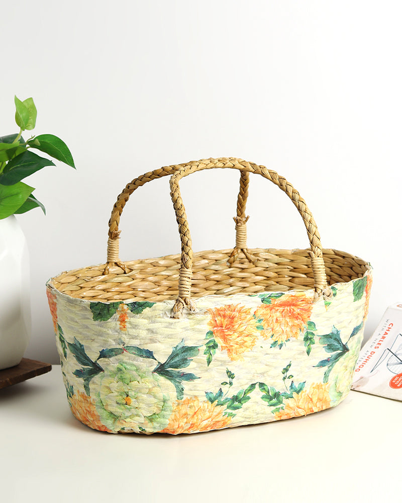 Decorative Seagrass Round Basket for Gifting and Fruit Storage