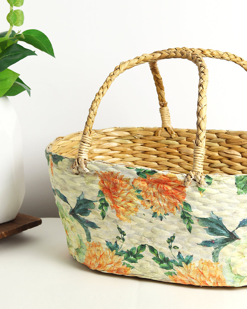 Decorative Seagrass Round Basket for Gifting and Fruit Storage