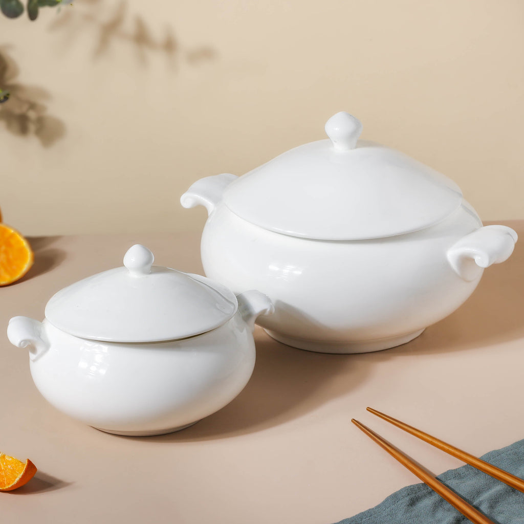 Serena Pearly White Serving Bowl With Lid Large 2.3 L Nestasia