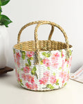 Round Seagrass Basket for Fruit Storage and Decorative Hamper